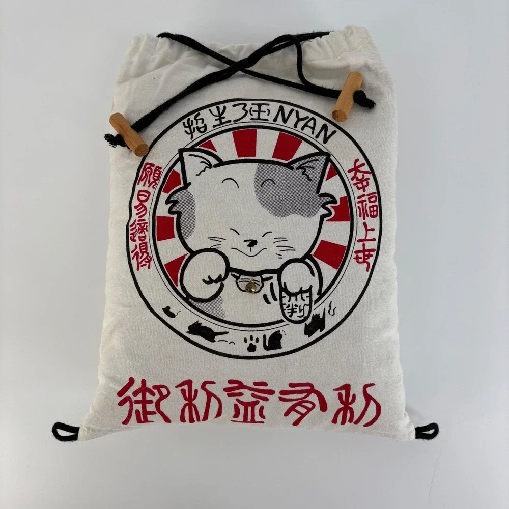 Nikko Lucky Cat Maneki‎ Neko Drawstring Bag Kokeshi Style Lucky Cat